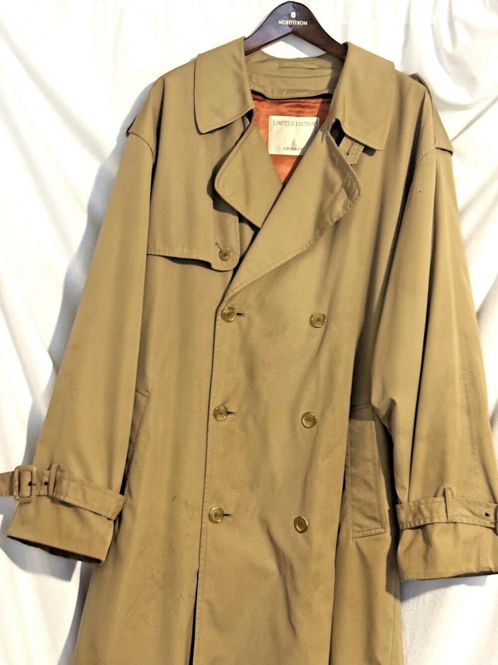 LONDON Ltd Edition Men's Lined& Belted Raincoat, Epaulets, Pkts, Tan, SZ 44L